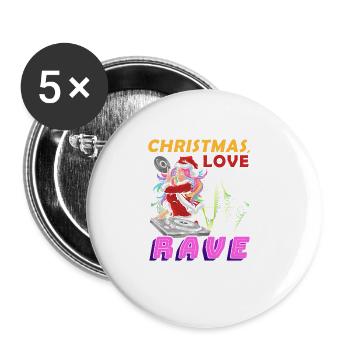 Noël Disco, Rave, Techno, House, Goa, Fête - Lot de 5 grands badges (56 mm) - blanc - Devant