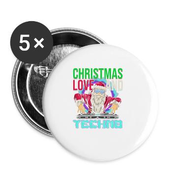 Noël Disco, Rave, Techno, House, Goa, Fête - Lot de 5 grands badges (56 mm) - blanc - Devant