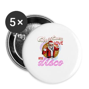 Weihnachten Disco, Rave, Techno, House, Goa, Party - Buttons groß 56 mm (5er Pack) - Weiß - Vorne