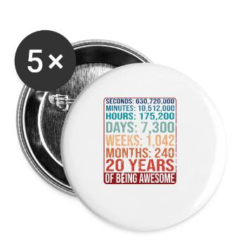 20 Jahre alt! Geburtstagsgeschenk 20. Geburtstag - Buttons groß 56 mm (5er Pack) - Weiß - Vorne