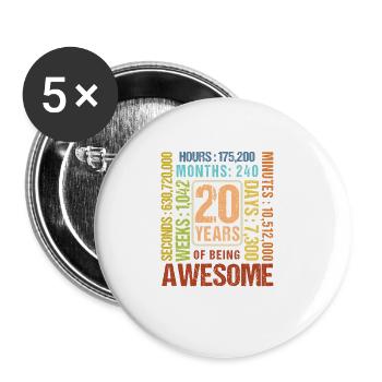 20 Jahre alt! Geburtstagsgeschenk 20. Geburtstag - Buttons groß 56 mm (5er Pack) - Weiß - Vorne
