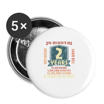 2 ans ! Cadeau d’anniversaire pour les 2 ans - Lot de 5 grands badges (56 mm) - blanc - Devant