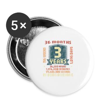 3 ans ! Cadeau d’anniversaire pour les 3 ans - Lot de 5 grands badges (56 mm) - blanc - Devant