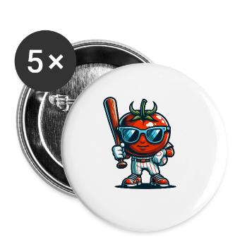 Lustiger Baseball Spieler Mit Tomate - Buttons groß 56 mm (5er Pack) - Weiß - Vorne