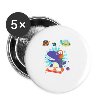 Dinosaure avec rétro vintage nerd geek dino t-rex - Lot de 5 grands badges (56 mm) - blanc - Devant