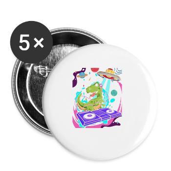 Dinosaure avec rétro vintage nerd geek dino t-rex - Lot de 5 grands badges (56 mm) - blanc - Devant