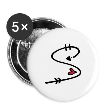 Letter S with arrow heart - Buttons large 2.2''/56 mm (5-pack) - white - Front