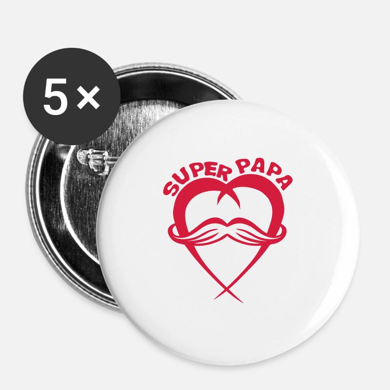 supervati Schnurrbart Herz Liebe Herz 1 - Buttons groß 56 mm (5er Pack) - Weiß