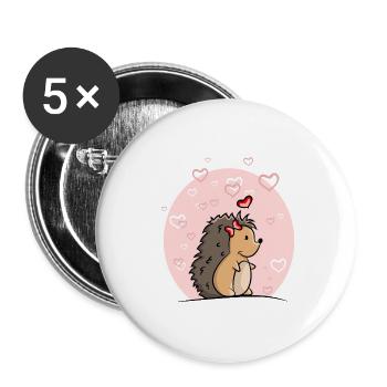 Igel Mädchen mit Herzen - Buttons groß 56 mm (5er Pack) - Weiß - Vorne