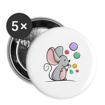 Souris avec bulles de savon colorées - Lot de 5 grands badges (56 mm) - blanc - Devant