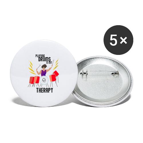 Playing drums is my therapy Schlagzeug - Buttons groß 56 mm (5er Pack)