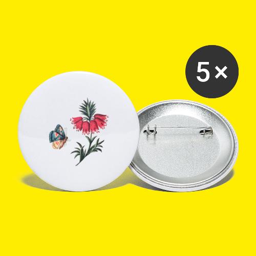 Flyvende sommerfugl med blomster - Buttons/Badges stor, 56 mm (5-pack)
