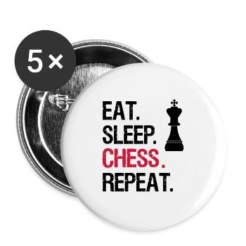 Eat Sleep Chess Repeat - König - Buttons groß 56 mm (5er Pack) - Weiß - Vorne