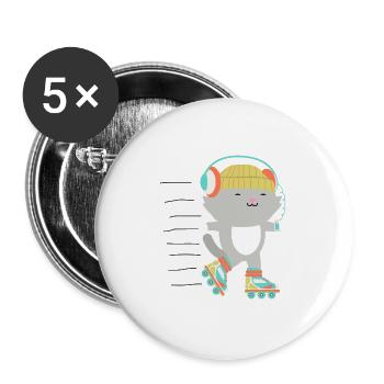 Rollschuh Mieze Katze Rollerskates Kätzchen - Buttons groß 56 mm (5er Pack) - Weiß - Vorne