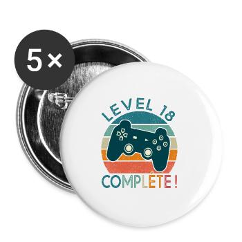 Level 18 Geschenk Videospiele Geburtstag 18 Jahre. - Buttons groß 56 mm (5er Pack) - Weiß - Vorne