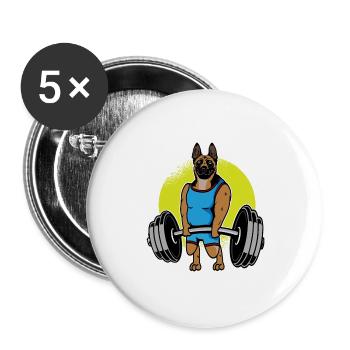 Belgian Malinois Weightlifting I Deadlift Fitness - Buttons groß 56 mm (5er Pack) - Weiß - Vorne