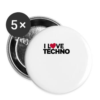 Techno Music DJ Discjokey - Buttons groß 56 mm (5er Pack) - Weiß - Vorne