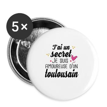 Toulouse Toulousain Femme Amoureuse Cadeau Humour - Lot de 5 grands badges (56 mm) - blanc - Devant