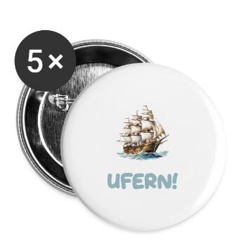 Auf zu neuen Ufern Segeln Segelschiff - Buttons groß 56 mm (5er Pack) - Weiß - Vorne