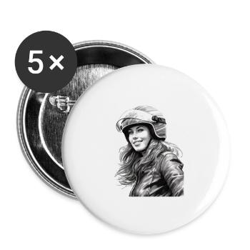 Motorradfahrerin Motorrad für eine - Buttons groß 56 mm (5er Pack) - Weiß - Vorne