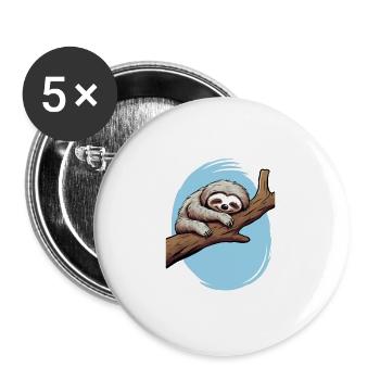 Lustiges Faultier für Kinder für Kinder - Buttons groß 56 mm (5er Pack) - Weiß - Vorne
