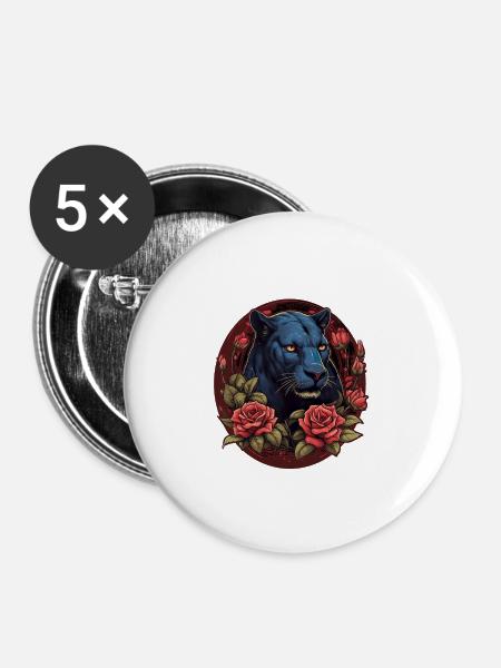 Schwarzer Panther Großkatze - Buttons groß 56 mm (5er Pack) - Weiß