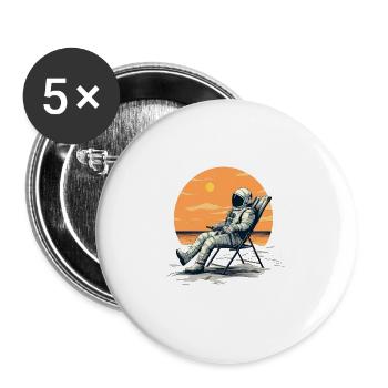 Astronaut Chillen Entspannen Liegestuhl Weltraum - Buttons groß 56 mm (5er Pack) - Weiß - Vorne