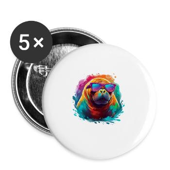 Walross mit Sonnenbrille - Buttons groß 56 mm (5er Pack) - Weiß - Vorne