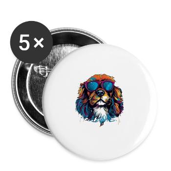 Cavalier King Charles Spaniel Hund Hunderasse - Buttons groß 56 mm (5er Pack) - Weiß - Vorne