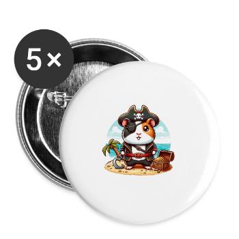 Pirate Guinea Pig Treasure Island Adventurer - Buttons groß 56 mm (5er Pack) - Weiß - Vorne