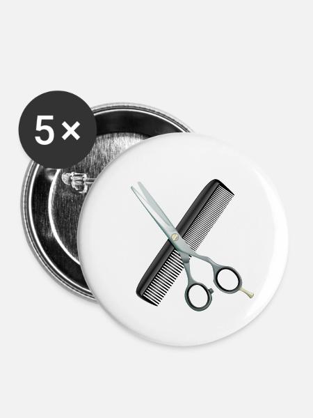 Friseurschere mit Kamm - Buttons groß 56 mm (5er Pack) - Weiß