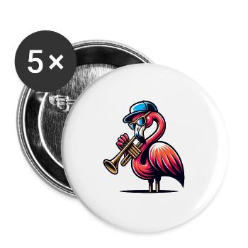 Cool trompette flamant rose avec chapeau - Lot de 5 grands badges (56 mm) - blanc - Devant