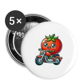Funny Tomato Riding On Motorcycle - Buttons large 2.2''/56 mm (5-pack) - white - Front