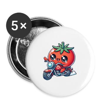 Motorcycle Tomato Funny Cartoon Ride - Buttons large 2.2''/56 mm (5-pack) - white - Front