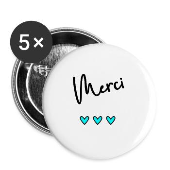 MERCI. THANKS. THANK YOU. ANNIVERSAIRE. NAISSANCE. - Lot de 5 grands badges (56 mm) - blanc - Devant