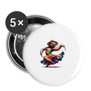 Tanzendes Faultier Tanz Tanzen Tänzer - Buttons groß 56 mm (5er Pack) - Weiß - Vorne
