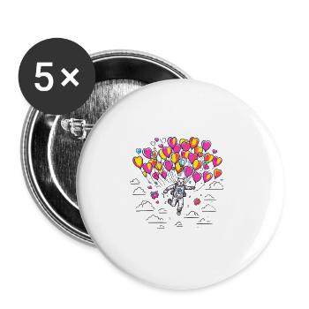 Kinderbild Malen Katze Luftballon Herz - Buttons groß 56 mm (5er Pack) - Weiß - Vorne