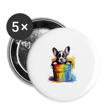 Französische Bulldogge Niedlicher Hund Farbeimer - Buttons groß 56 mm (5er Pack) - Weiß - Vorne