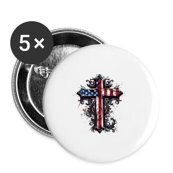 Patriotisches Kreuz Amerikanische Flagge Glaube - Buttons groß 56 mm (5er Pack) - Weiß - Vorne