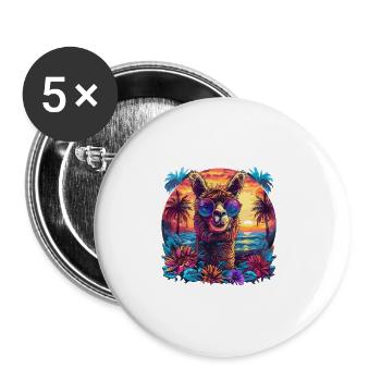 Alpaka Lama Blumen für Alpakaliebhaber - Buttons groß 56 mm (5er Pack) - Weiß - Vorne