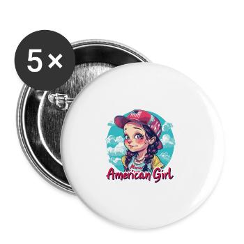 Patriotisches Amerikanisches Mädchen USA für - Buttons groß 56 mm (5er Pack) - Weiß - Vorne