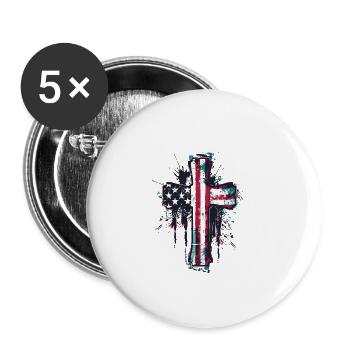 Patriotisches Kreuz Amerikanische Flagge Glaube - Buttons groß 56 mm (5er Pack) - Weiß - Vorne