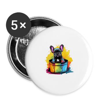 Französische Bulldogge Niedlicher Hund Farbeimer - Buttons groß 56 mm (5er Pack) - Weiß - Vorne