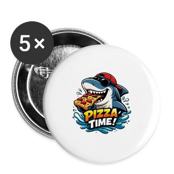 Hai-Pizza-Zeit - Buttons groß 56 mm (5er Pack) - Weiß - Vorne