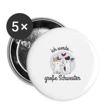 Ich werde Große Schwester / Big Sister - Buttons groß 56 mm (5er Pack) - Weiß - Vorne