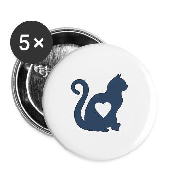 Navy blue cat heart silhouette cat lover black - Buttons large 2.2''/56 mm (5-pack) - white - Front