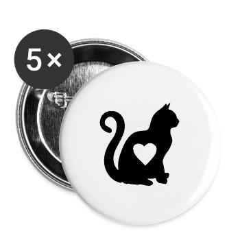 Schwarz katze herz silhouette katzenlover black - Buttons groß 56 mm (5er Pack) - Weiß - Vorne