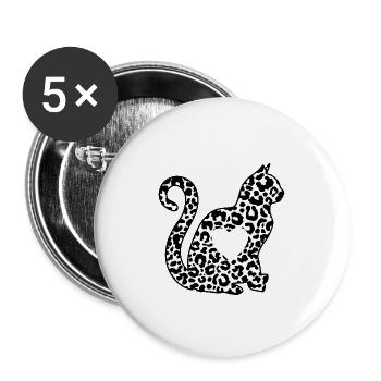 LEO silber katze herz silhouette katzenlover black - Buttons groß 56 mm (5er Pack) - Weiß - Vorne