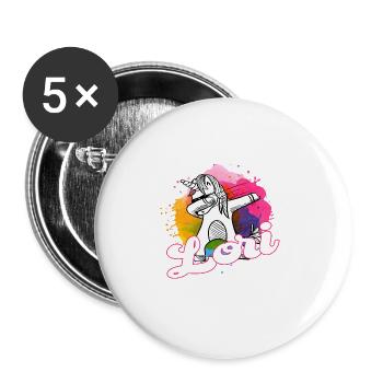 LORI - Schöner Name mit dabbing Einhorn - Buttons groß 56 mm (5er Pack) - Weiß - Vorne