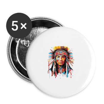 Inspiration für indianische tapfere Krieger der amerikanischen Ureinwohner - Buttons groß 56 mm (5er Pack) - Weiß - Vorne
